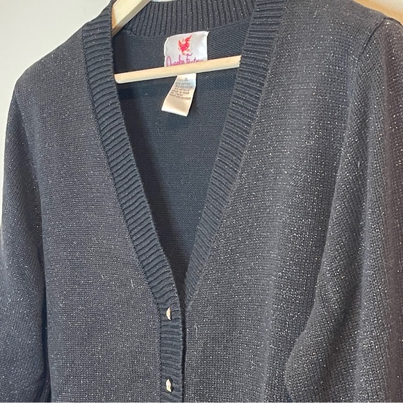 Quacker Factory Sparkly Metallic Cardigan XL Rhinestone Buttons Sweater Black - Picture 3 of 5